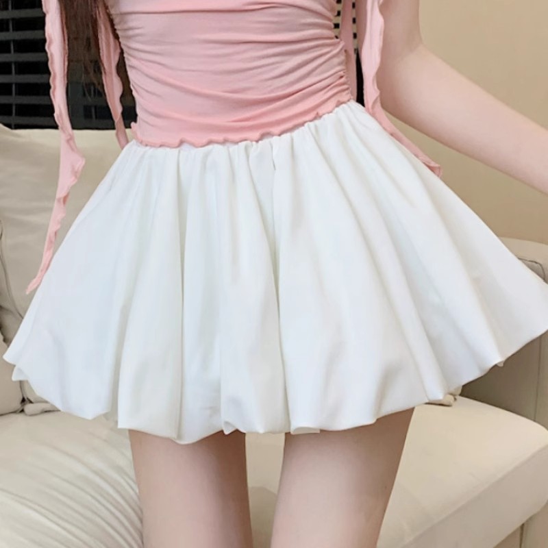 白スカート ふんわりシルエットミニスカート