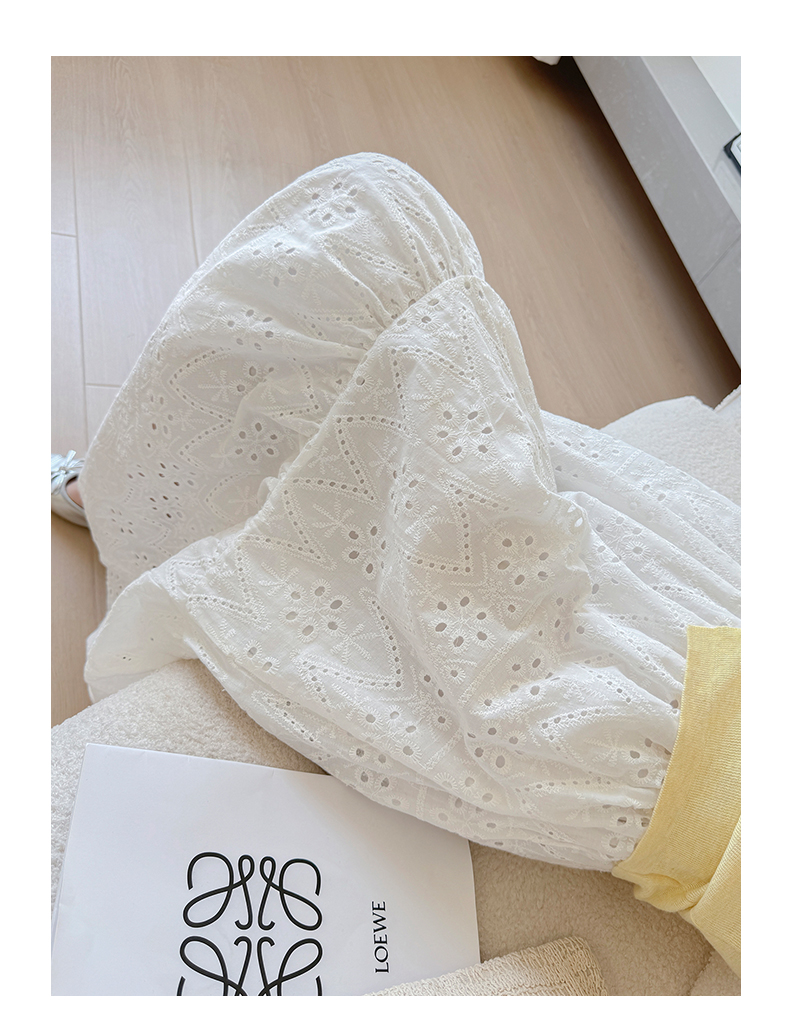 白スカート 花咲く刺繍レースロングスカート