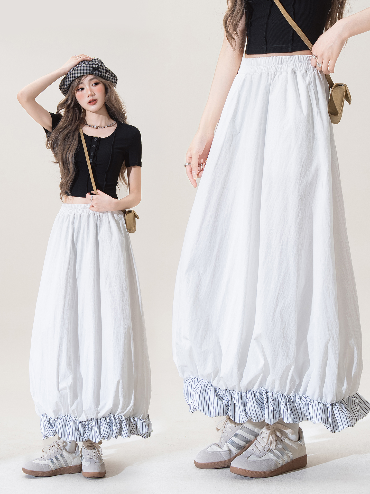 白スカート ふんわりバルーンプリーツスカート