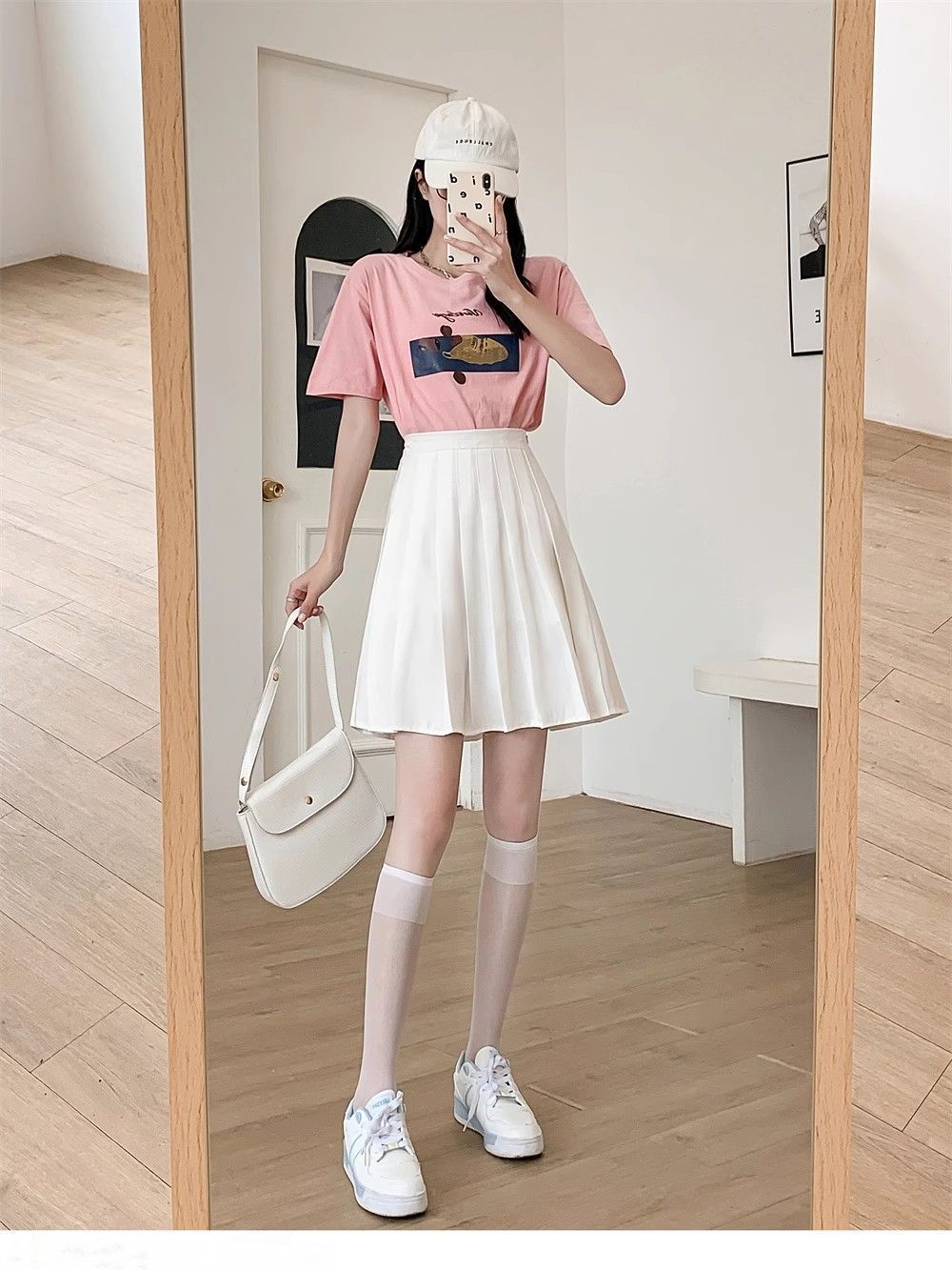 白スカート 清楚プリーツミニスカート