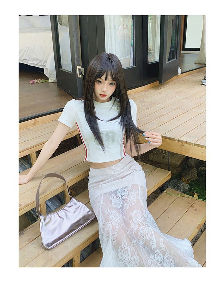 白スカート レース重ね透け感マーメイドスカート