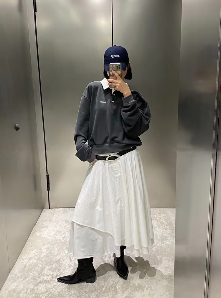 白スカート 優美な段重ねロングスカート