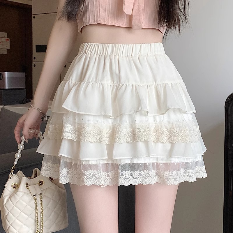 白スカート ティアードレース重ね スカート
