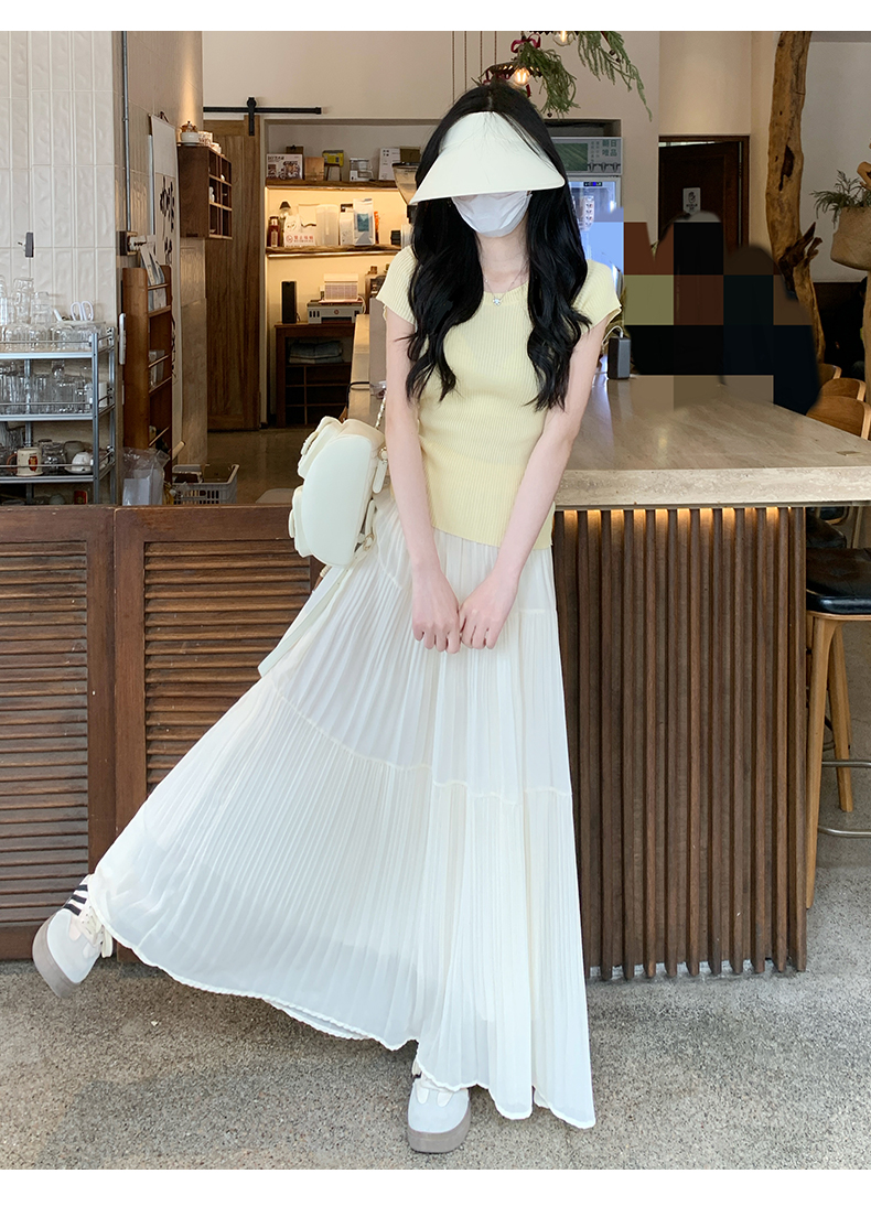 白スカート ティアードプリーツロングスカート