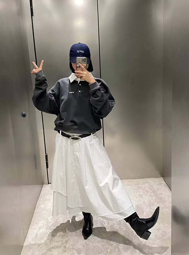 白スカート 優美な段重ねロングスカート