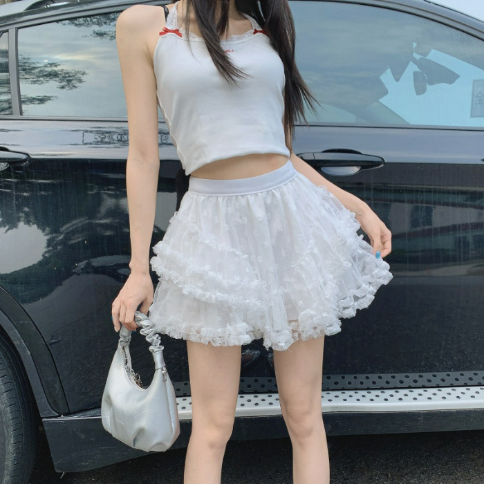 白スカート フリル重ねふんわりスカート