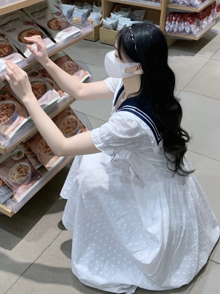 白スカート マリンセーラーフレアワンピース