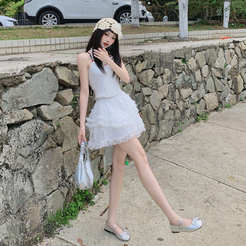 白スカート フリル重ねふんわりスカート