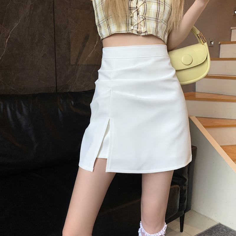 白スカート スリットデザイン台形ミニスカート