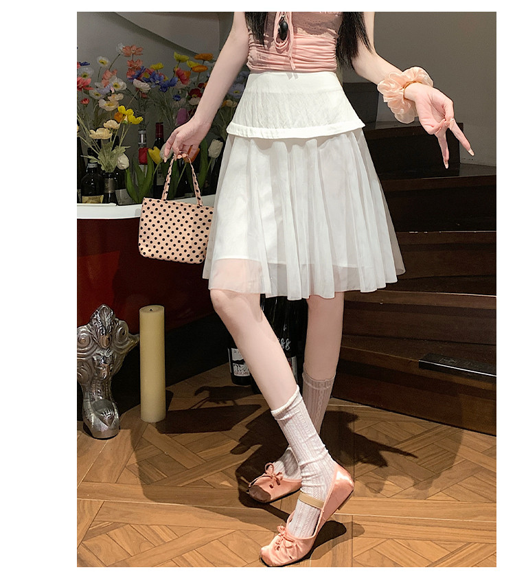 白スカート 二段フリル 柔らかチュールスカート