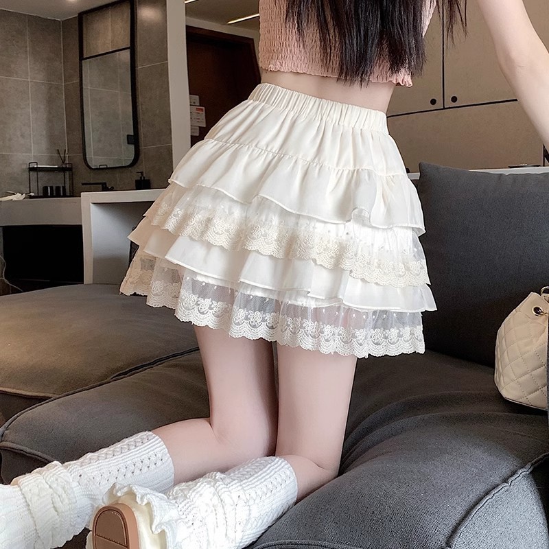 白スカート ティアードレース重ね スカート