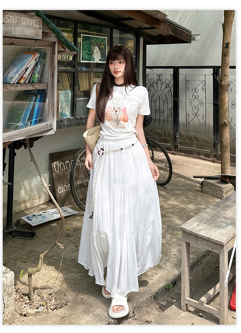 白スカート ティアードプリーツマキシスカート