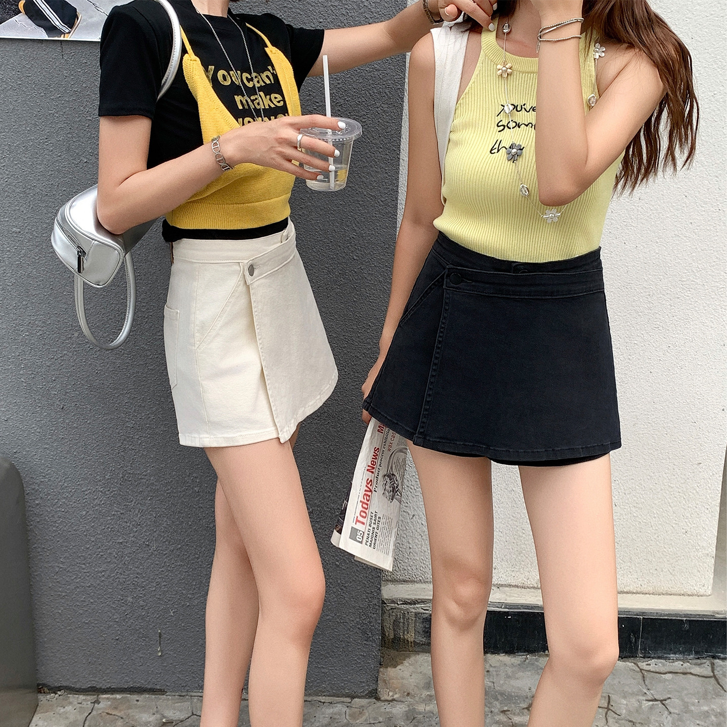 白スカート すっきりラインミニスカート