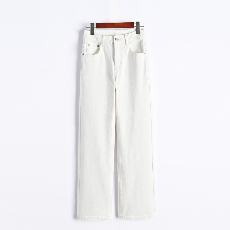 白パンツ ハイウエストベーシックストレートデニムパンツ