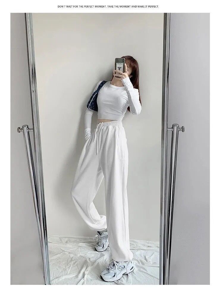 白パンツ リラックスウエストストレートパンツ