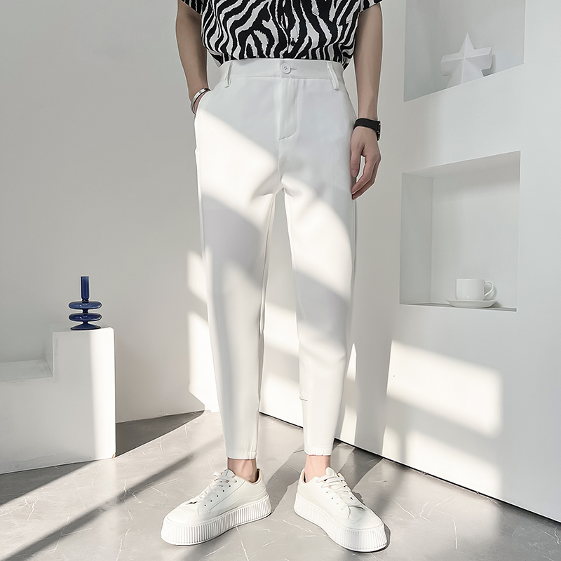 白パンツ ストレートテーパードアンクルパンツ