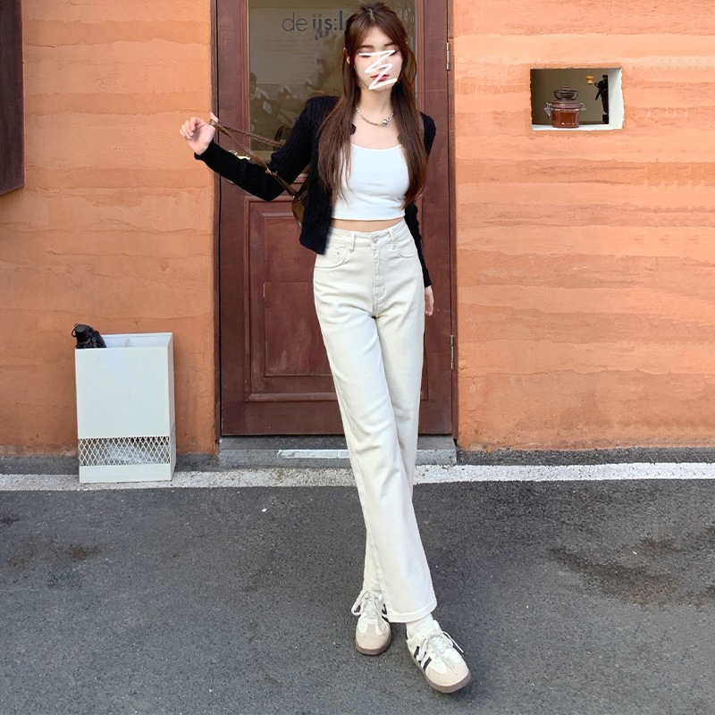 白パンツ カジュアルストレートデニムパンツ