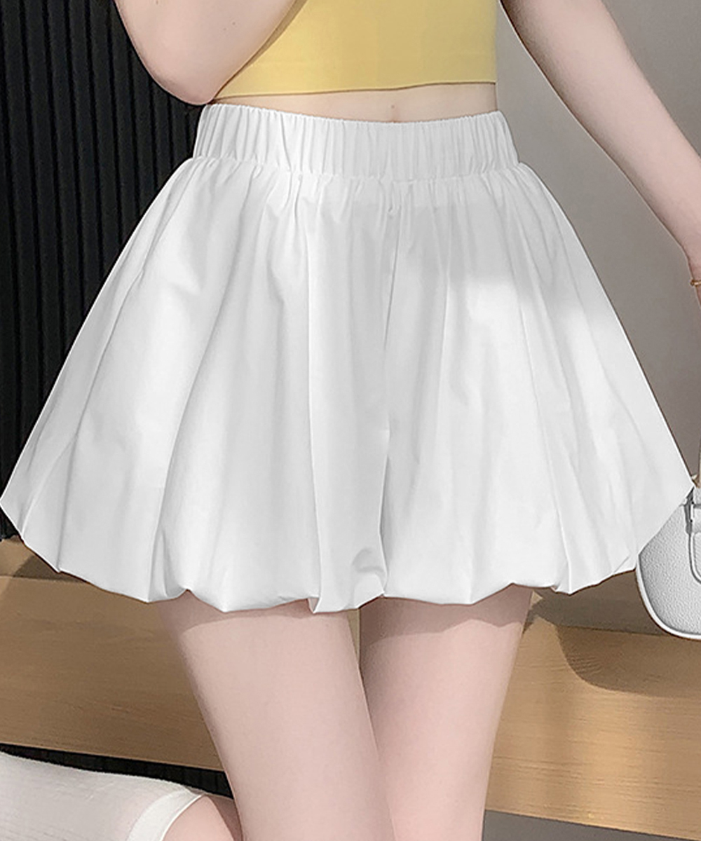 白パンツ ふんわりバルーンキュロット ハイウエストショートパンツ