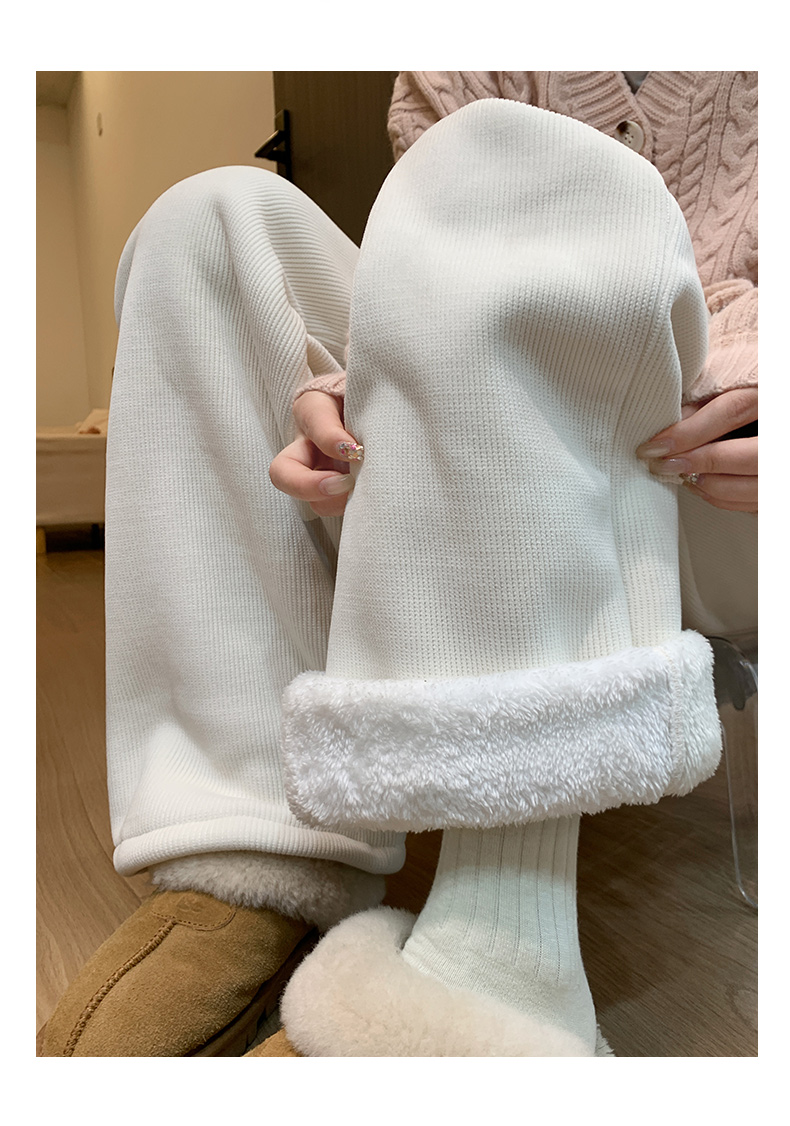 白パンツ もこもこ裏起毛リブパンツ