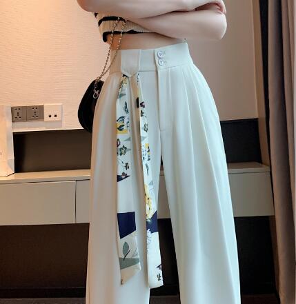 白パンツ 女性用ハイウエストスラックス 多色展開 豊富サイズ