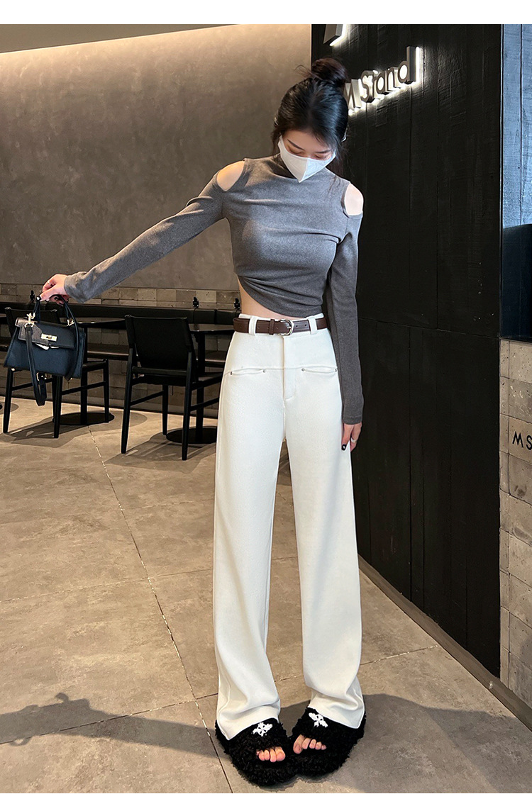 白パンツ コーデュロイワイドパンツ