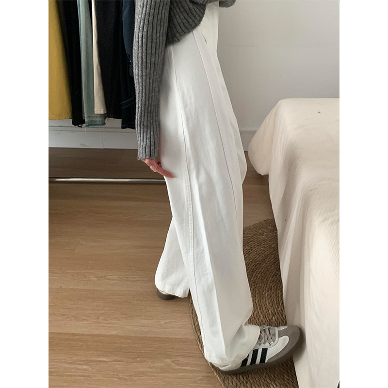 白パンツ ゆったりシルエット センタープレスロングワイドパンツ