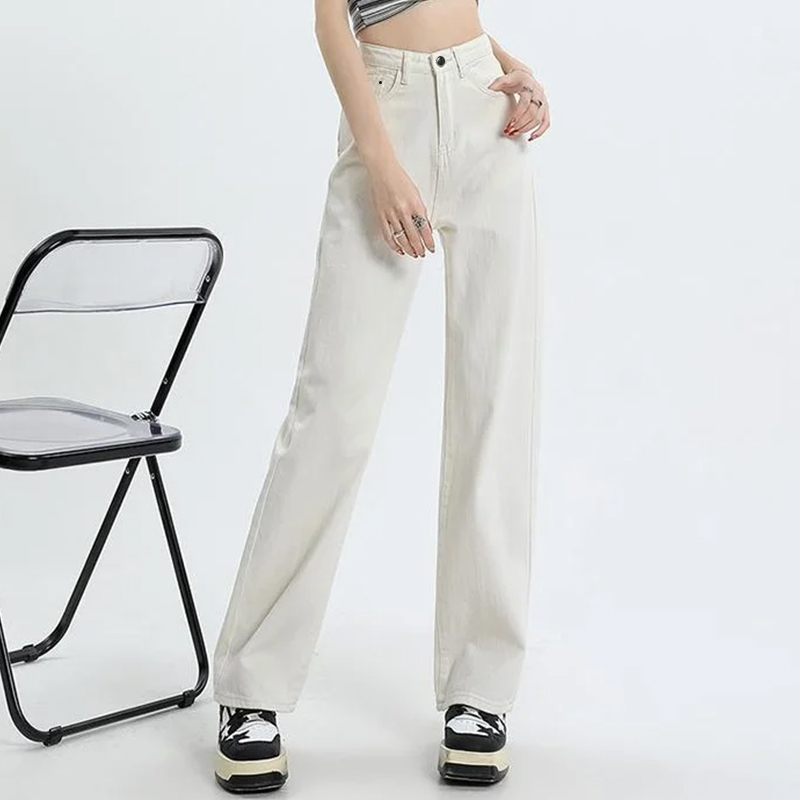 白パンツ ハイウエストストレートデニムパンツ