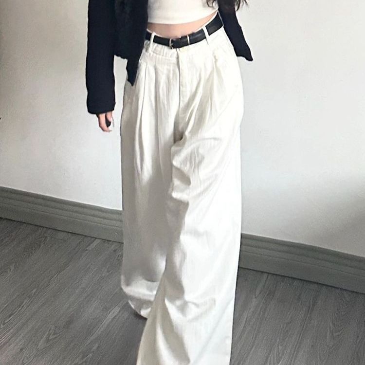 白パンツ ゆったり プリーツ ワイドパンツ