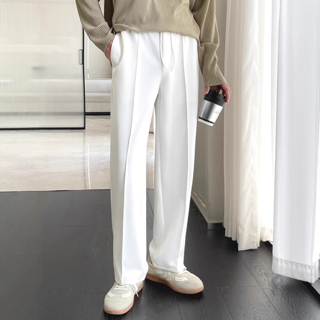 白パンツ 楽ストレートドレスパンツ