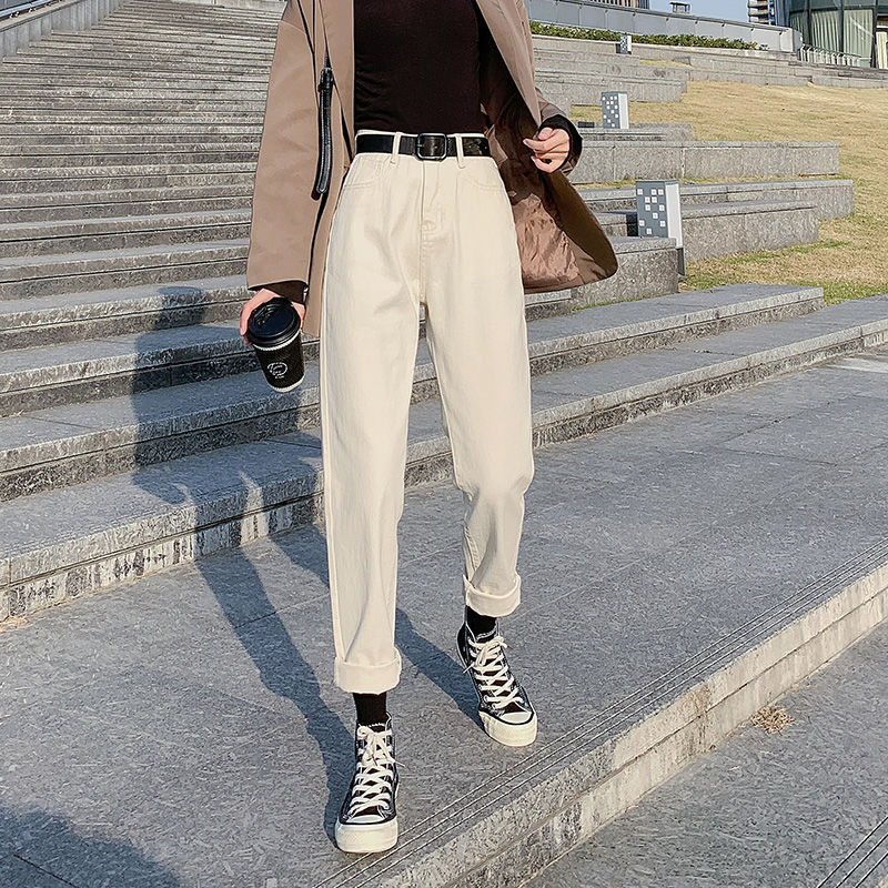 白パンツ ルーズストレートデニムパンツ