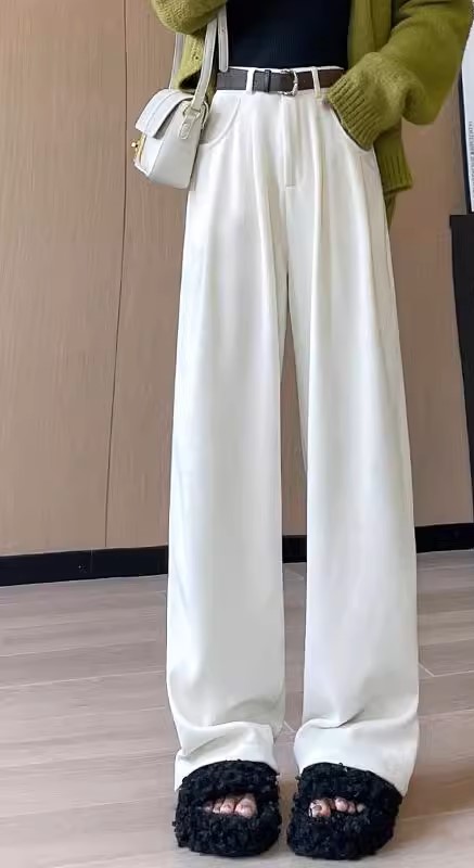白パンツ コーデュロイワイドストレートパンツ