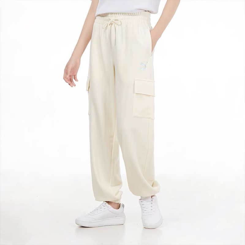 白パンツ ゆったりカーゴウエストゴムパンツ