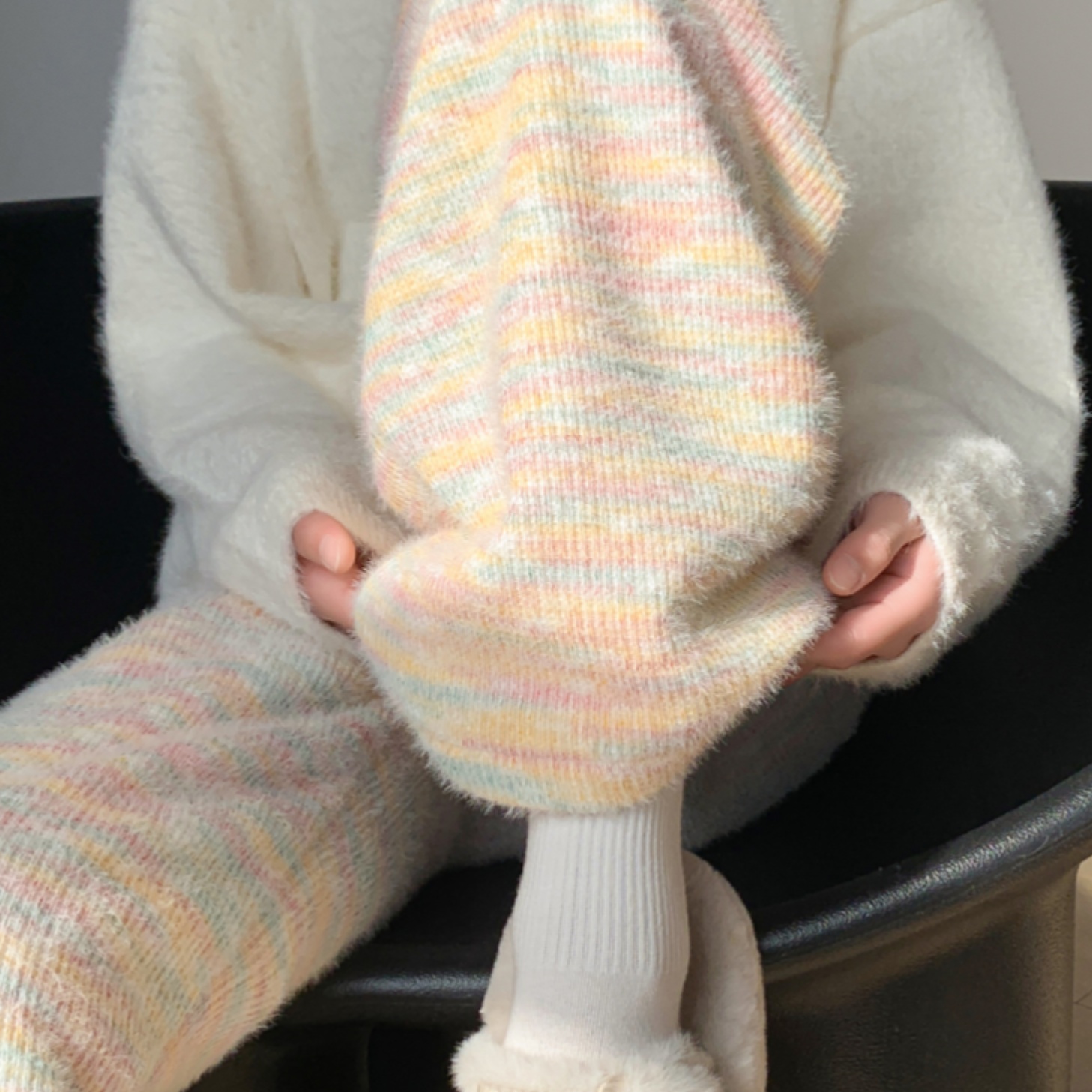 白パンツ 裏起毛楽らくゆったりパンツ