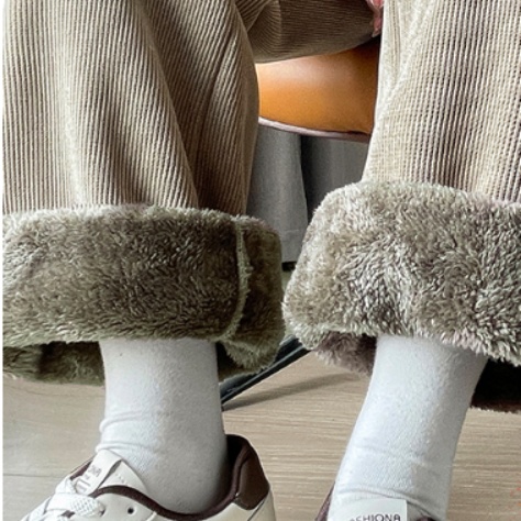 白パンツ コーデュロイ裾ゆるウエストゴムパンツ