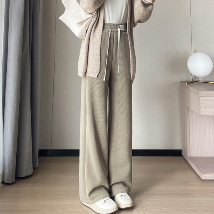 白パンツ コーデュロイ裾ゆるウエストゴムパンツ