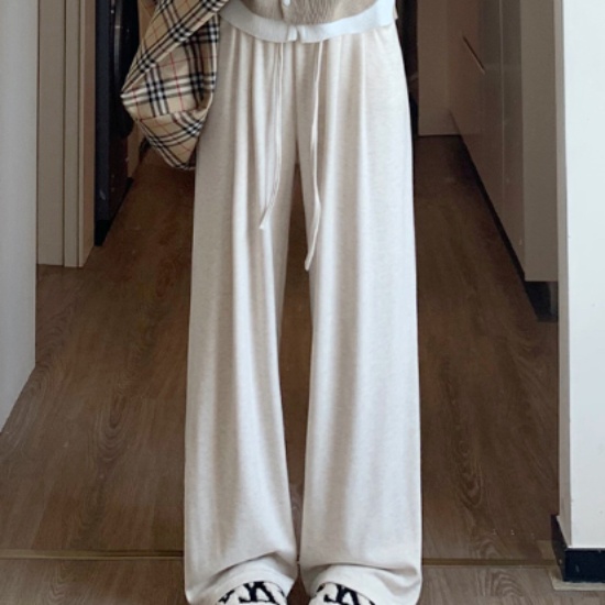 白パンツ もこもこ裏起毛ゆったりロングパンツ