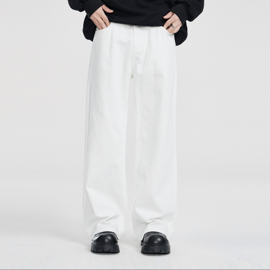 白パンツ ゆったりストレート デニムパンツ