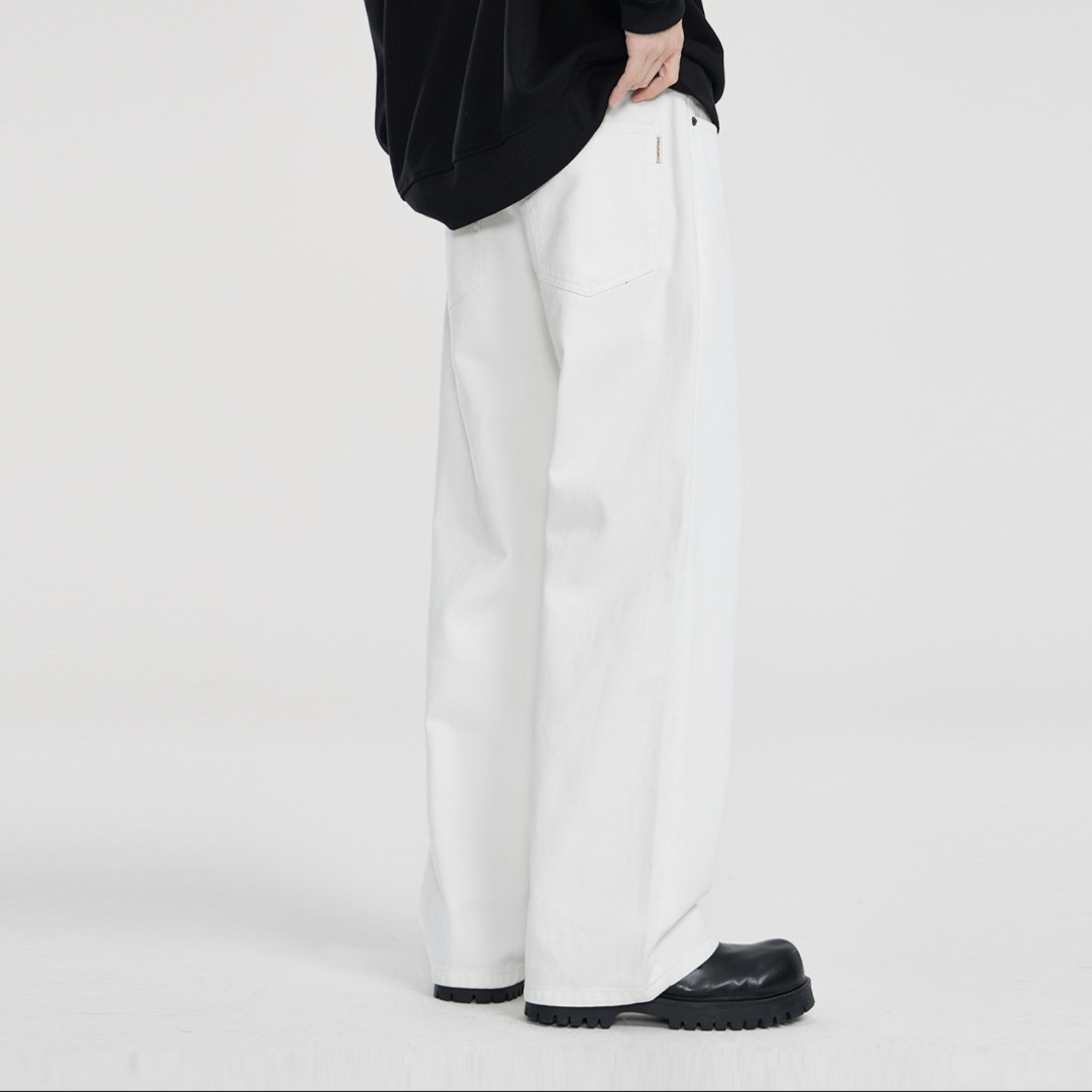 白パンツ ゆったりストレート デニムパンツ