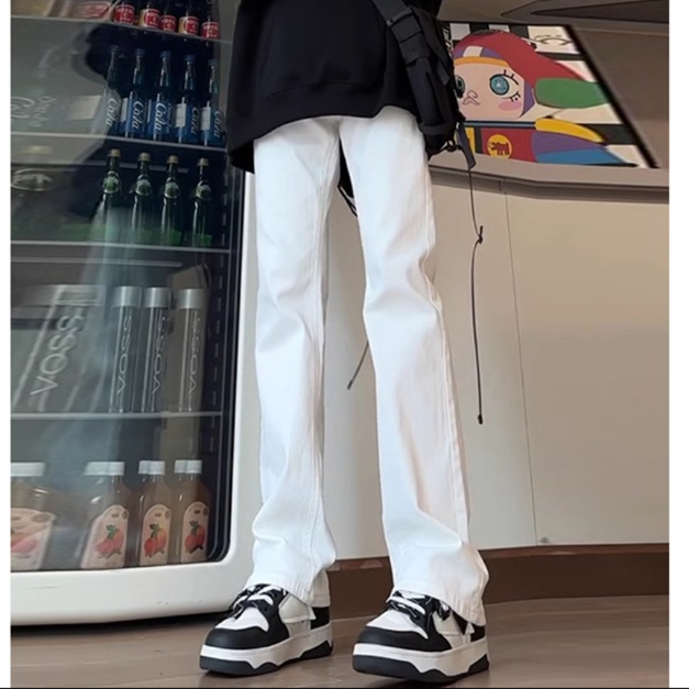 白パンツ シンプルストレートカジュアルパンツ
