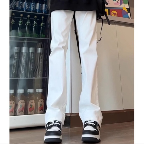 白パンツ シンプルストレートカジュアルパンツ