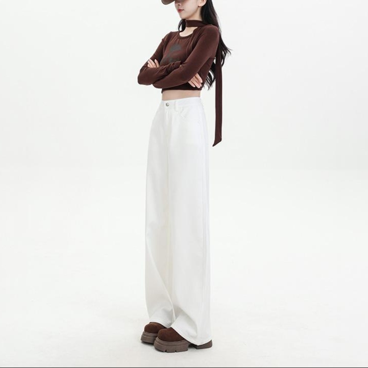 白パンツ ストレートワイドデニムパンツ