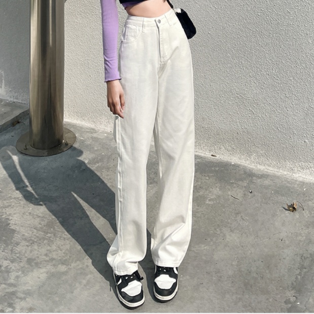白パンツ スッキリシルエット 脚長パンツ