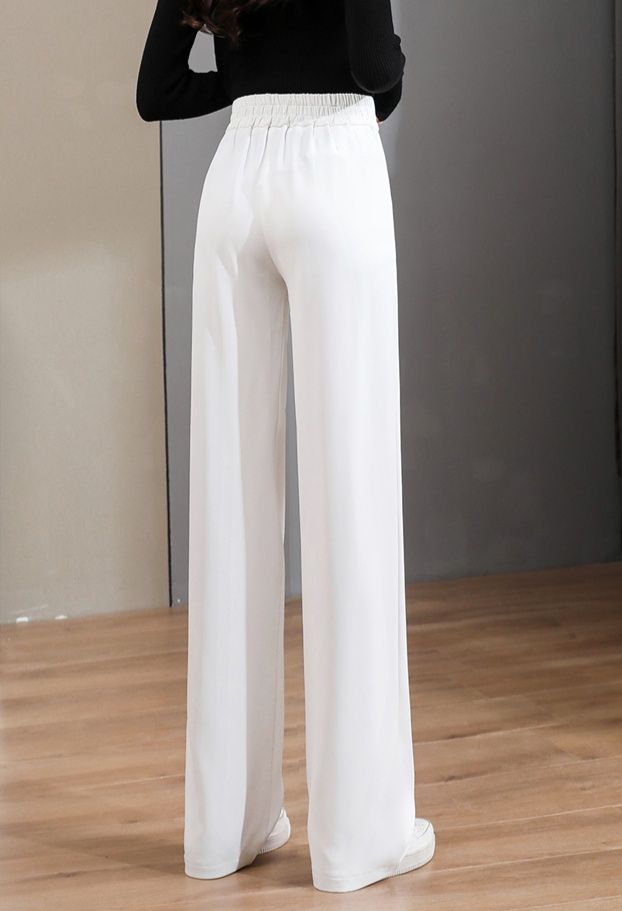 白パンツ すっきりシルエットワイドパンツ