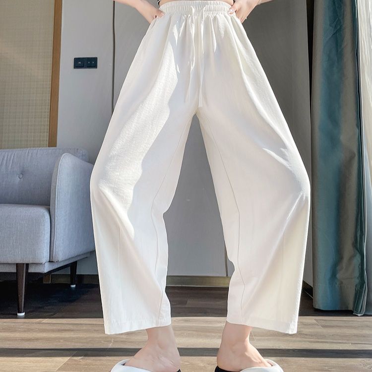白パンツ なめらか麻混ゆったりパンツ