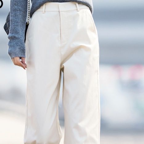 白パンツ 立体双褶ワイドパンツ