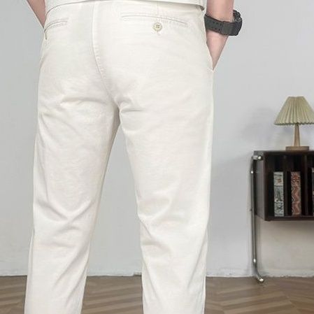 白パンツ 弾力ストレートカーゴパンツ