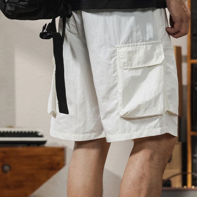 白パンツ リラックス多機能ハーフパンツ