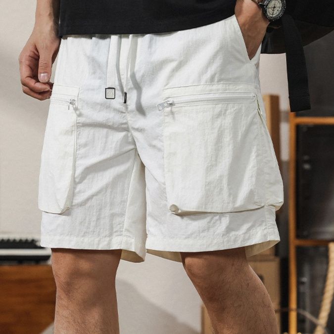 白パンツ リラックス多機能ハーフパンツ