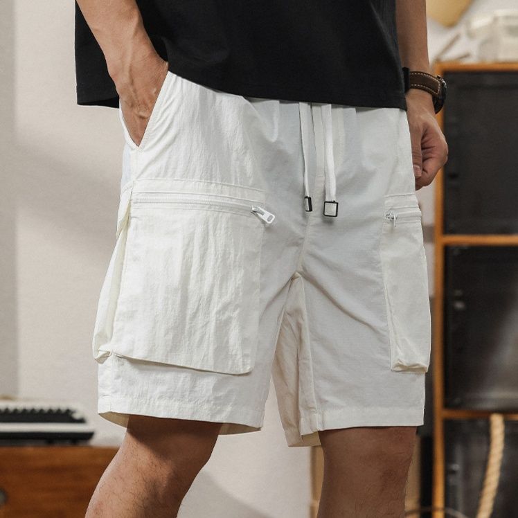 白パンツ リラックス多機能ハーフパンツ