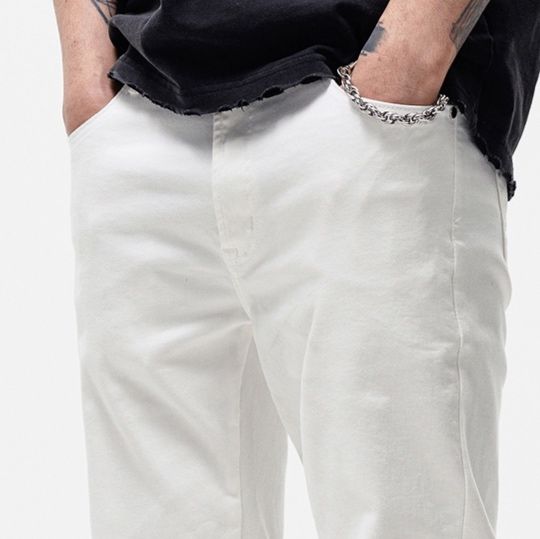 白パンツ 裾ファスナー付きシンプルパンツ